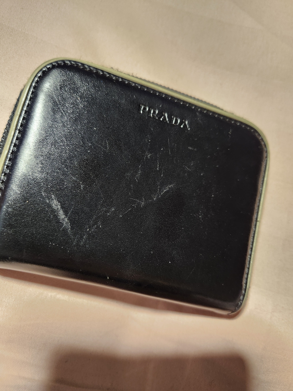 Prada Black Leather Zip Card Holder